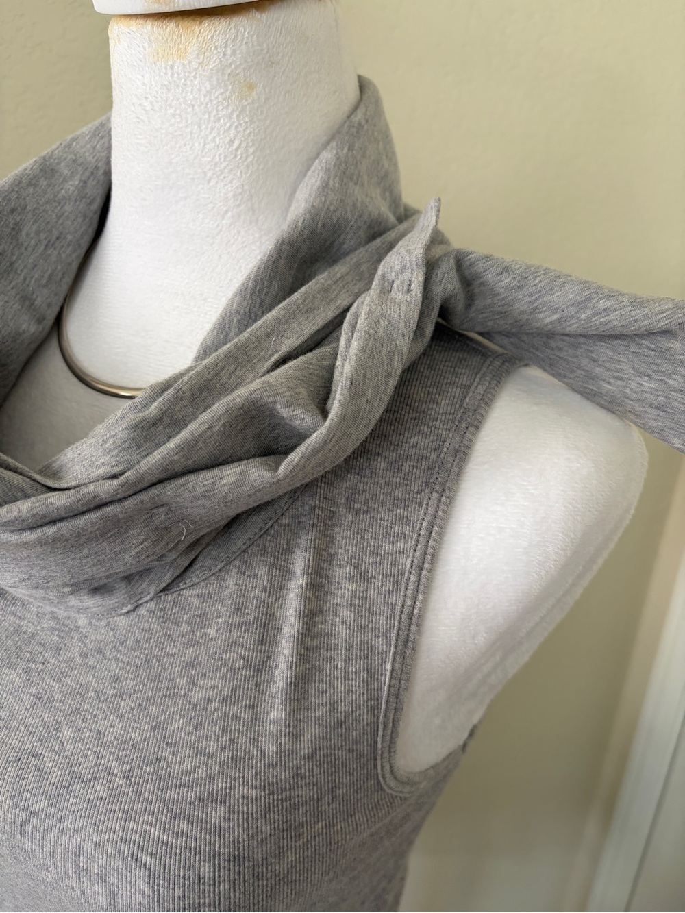 Brunello Cucinelli Sleeveless Knit Tank with Built In Faux Scarf in Light Gray - Picture 8 of 10